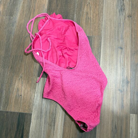 MNG Size Medium Swimwear Collection Halter One Piece Swimwear Pink Flower Trim - Picture 8 of 13